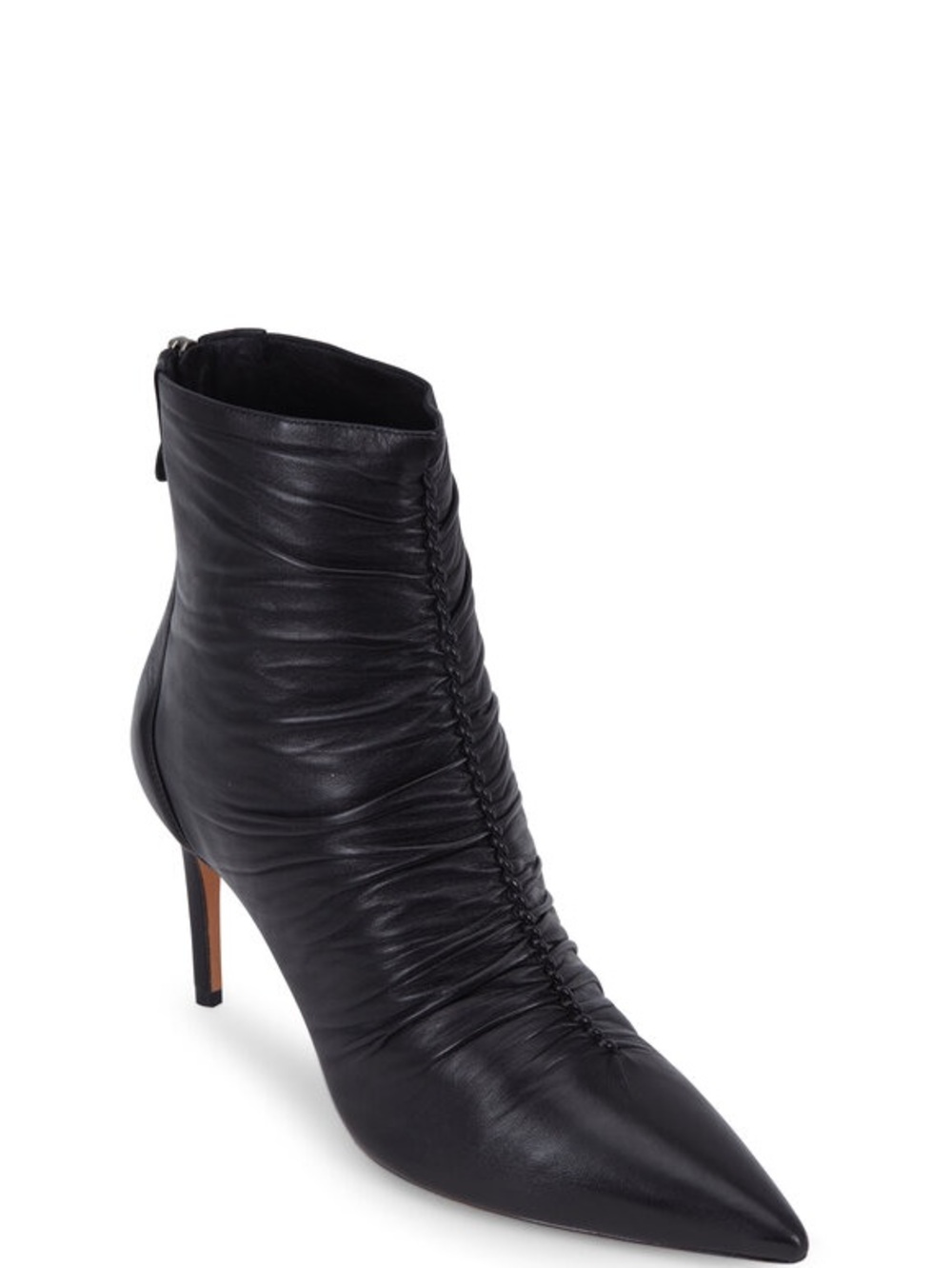 Alexandre Birman Susanna Black Ruched Pointed-Toe Stiletto Ankle Bootie